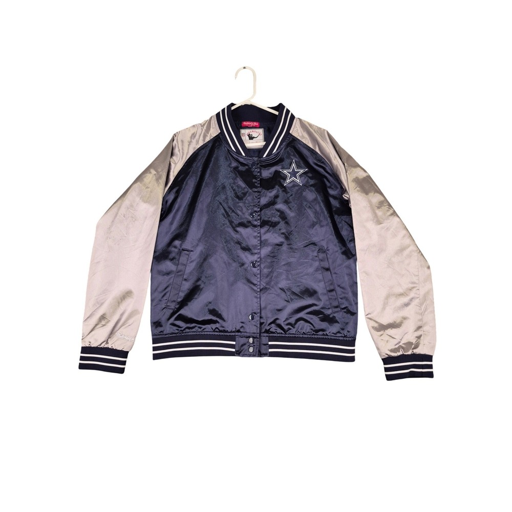 Mitchell & Ness Dallas Cowboys Womens Varsity Satin Jacket Navy Silver Large